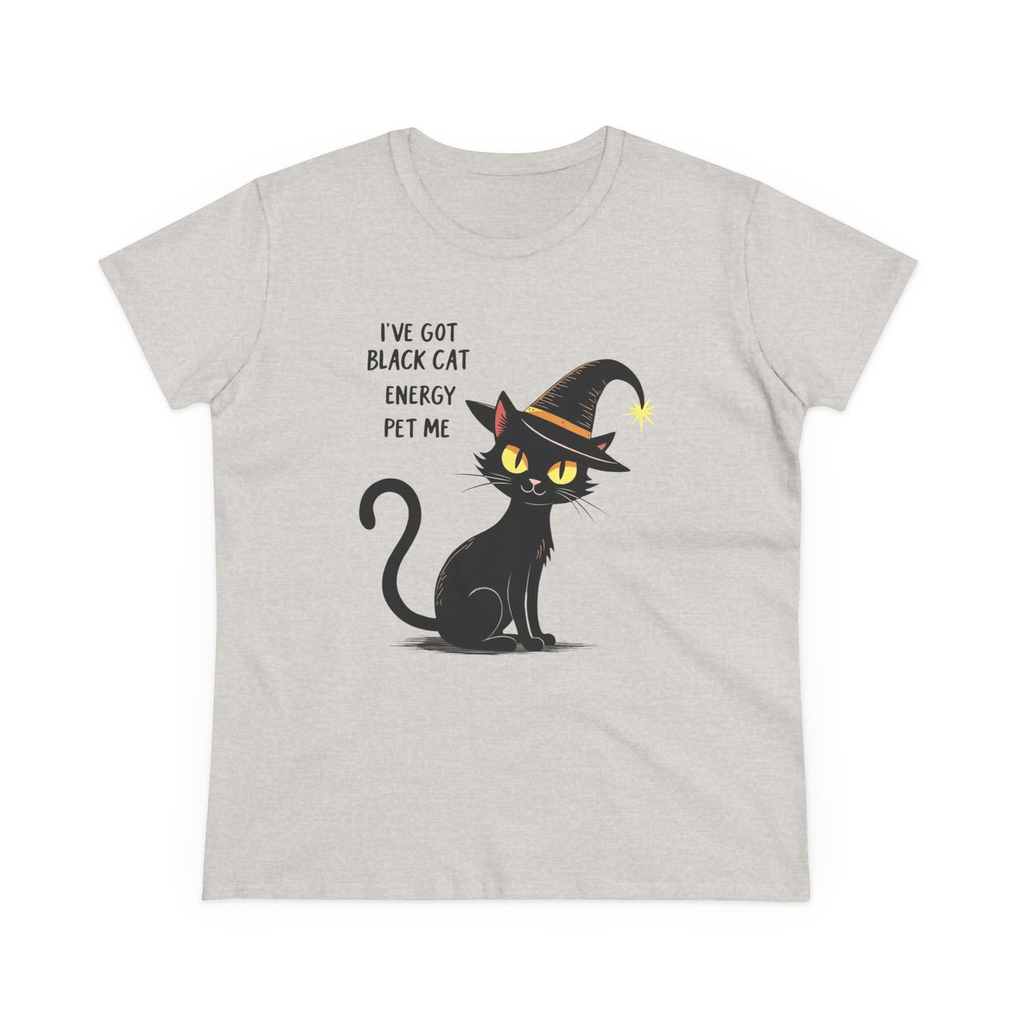 Black Cat Energy Tee — Cute Witchy Women's T-Shirt ("I've Got Black Cat Energy — Pet Me")