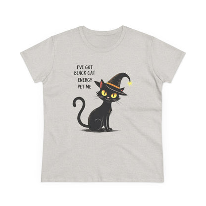 Black Cat Energy Tee — Cute Witchy Women's T-Shirt ("I've Got Black Cat Energy — Pet Me")