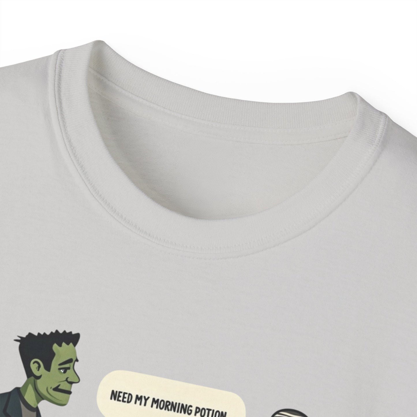 Funny Halloween Tee — Frankenstein & Mummy Coffee Joke Shirt