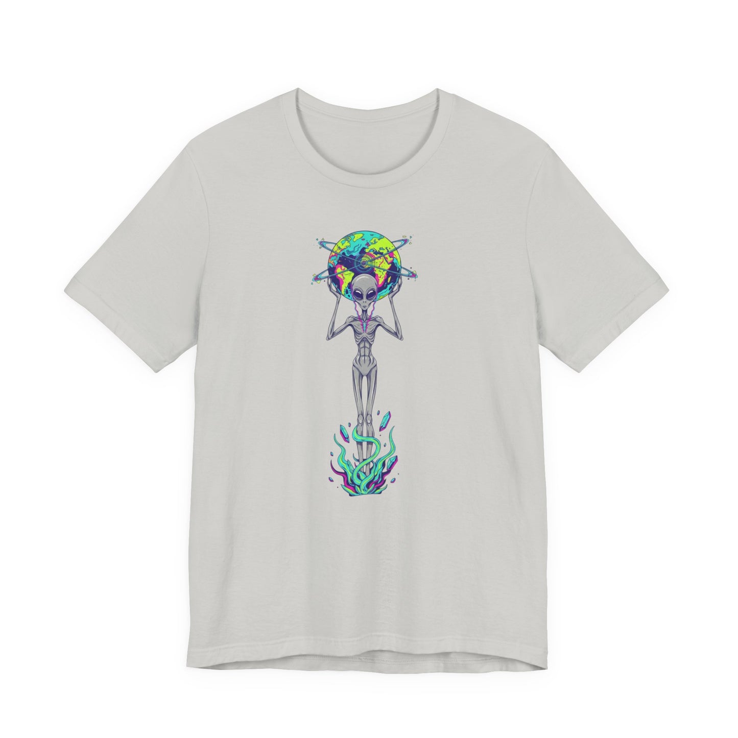 Alien Holding Earth Graphic Tee — Cosmic Sci‑Fi Alien Shirt