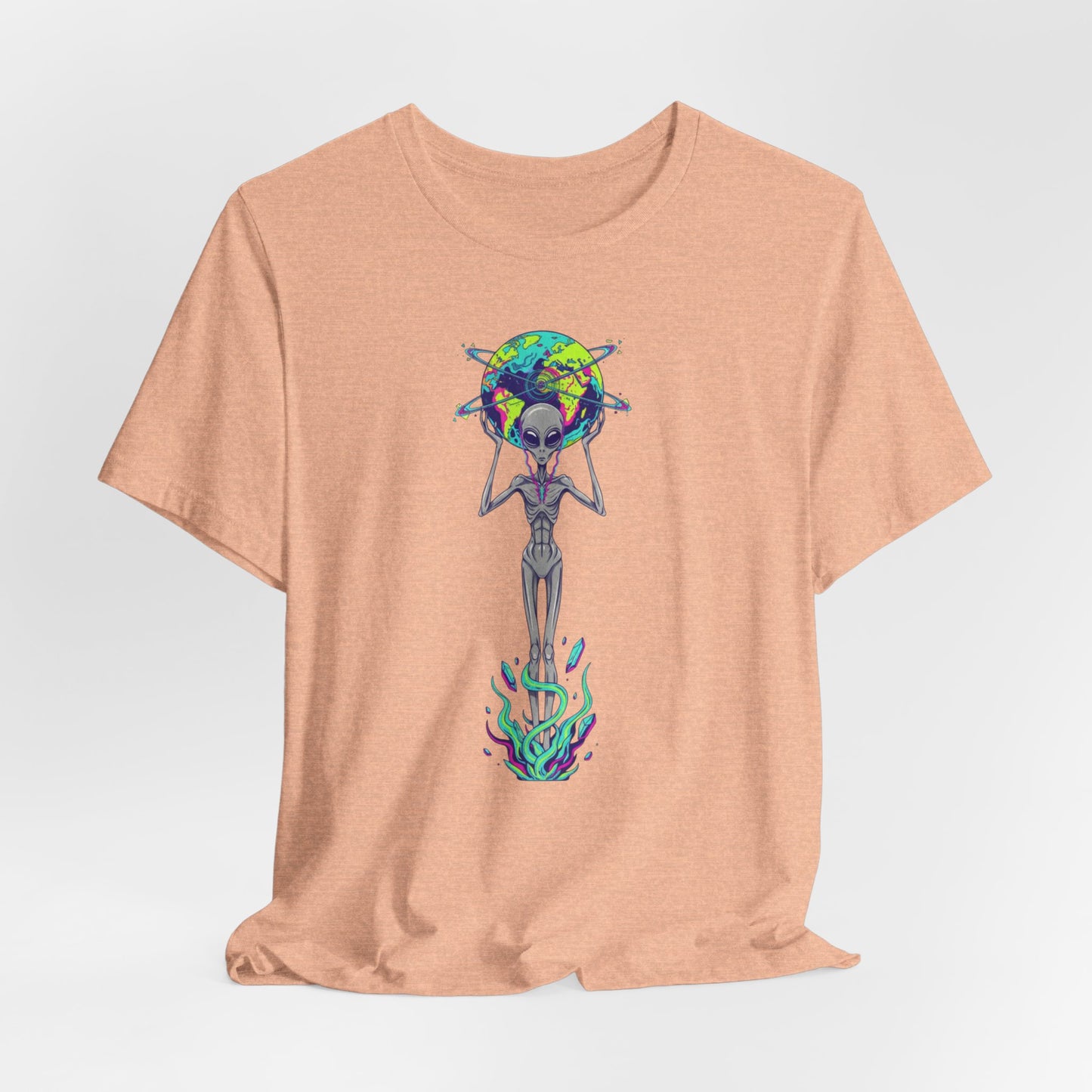 Alien Holding Earth Graphic Tee — Cosmic Sci‑Fi Alien Shirt