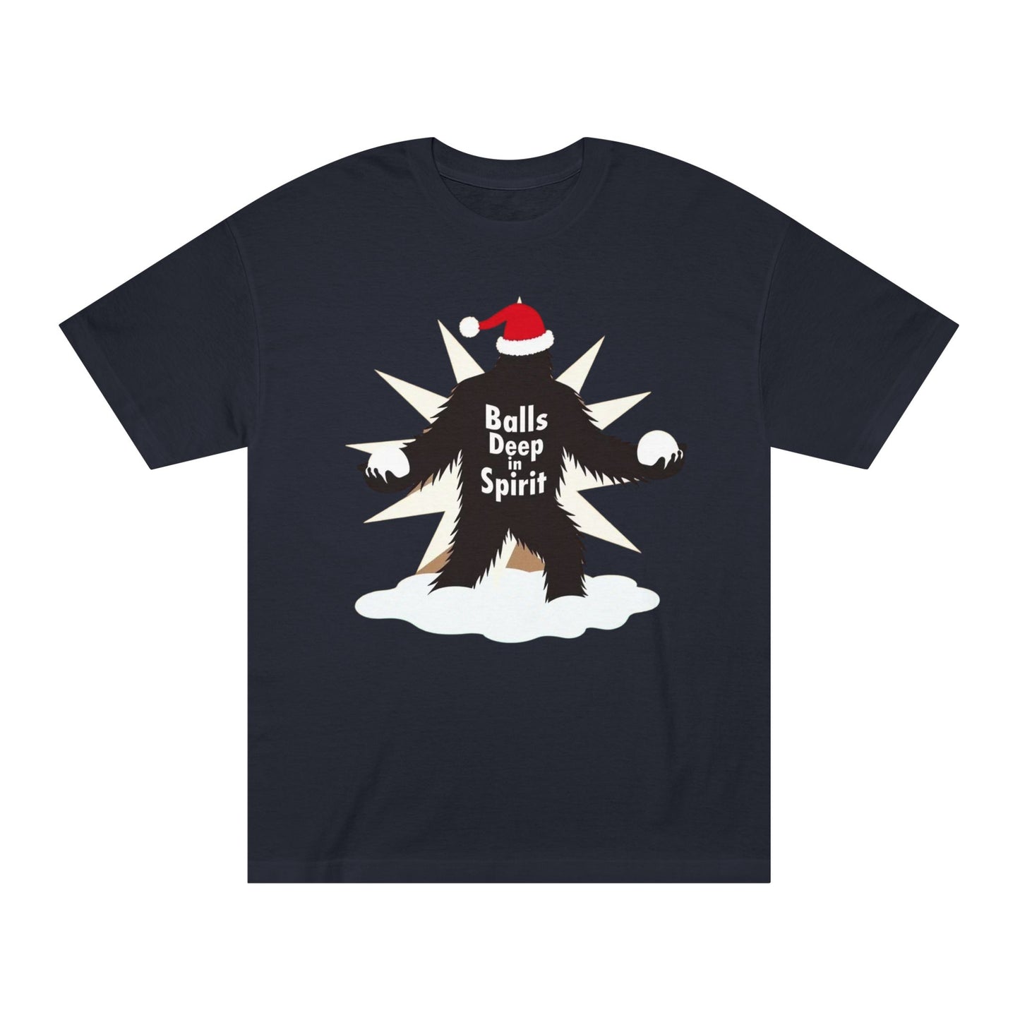 Bigfoot Holiday Tee — "Balls Deep Spirit" Funny Christmas Sasquatch T-Shirt