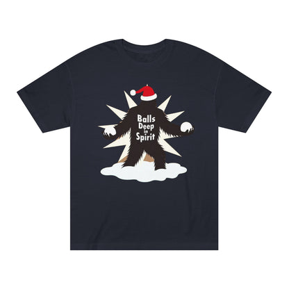 Bigfoot Holiday Tee — "Balls Deep Spirit" Funny Christmas Sasquatch T-Shirt
