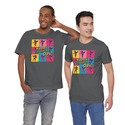 Valentine's Day Pop Art Tee — "Happy Valentine's Day!" Cupid Graphic Shirt