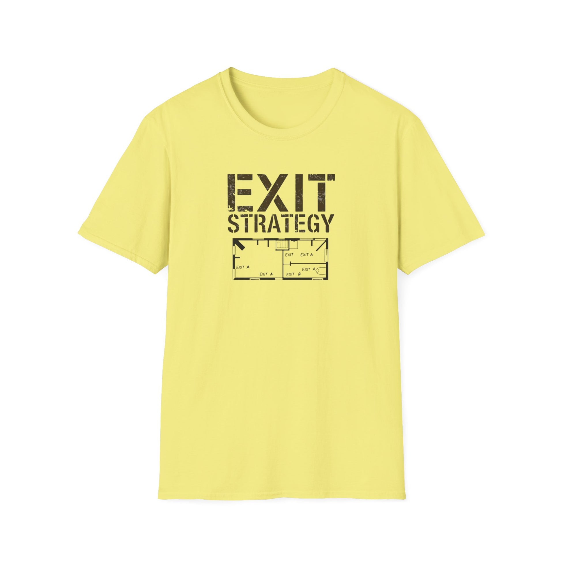 Exit Strategy Unisex Softstyle T-Shirt, Casual Wear, Fun Graphic Tee, Gift for Friends, Statement Shirt, Everyday Comfort - Psychonaut Swag