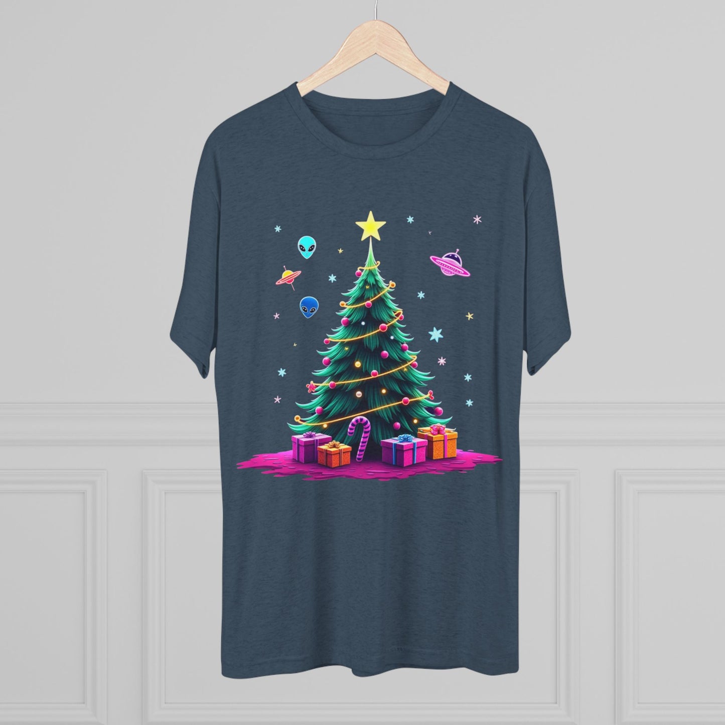 Alien visitors Christmas tree, Unisex Tri-Blend Crew Tee