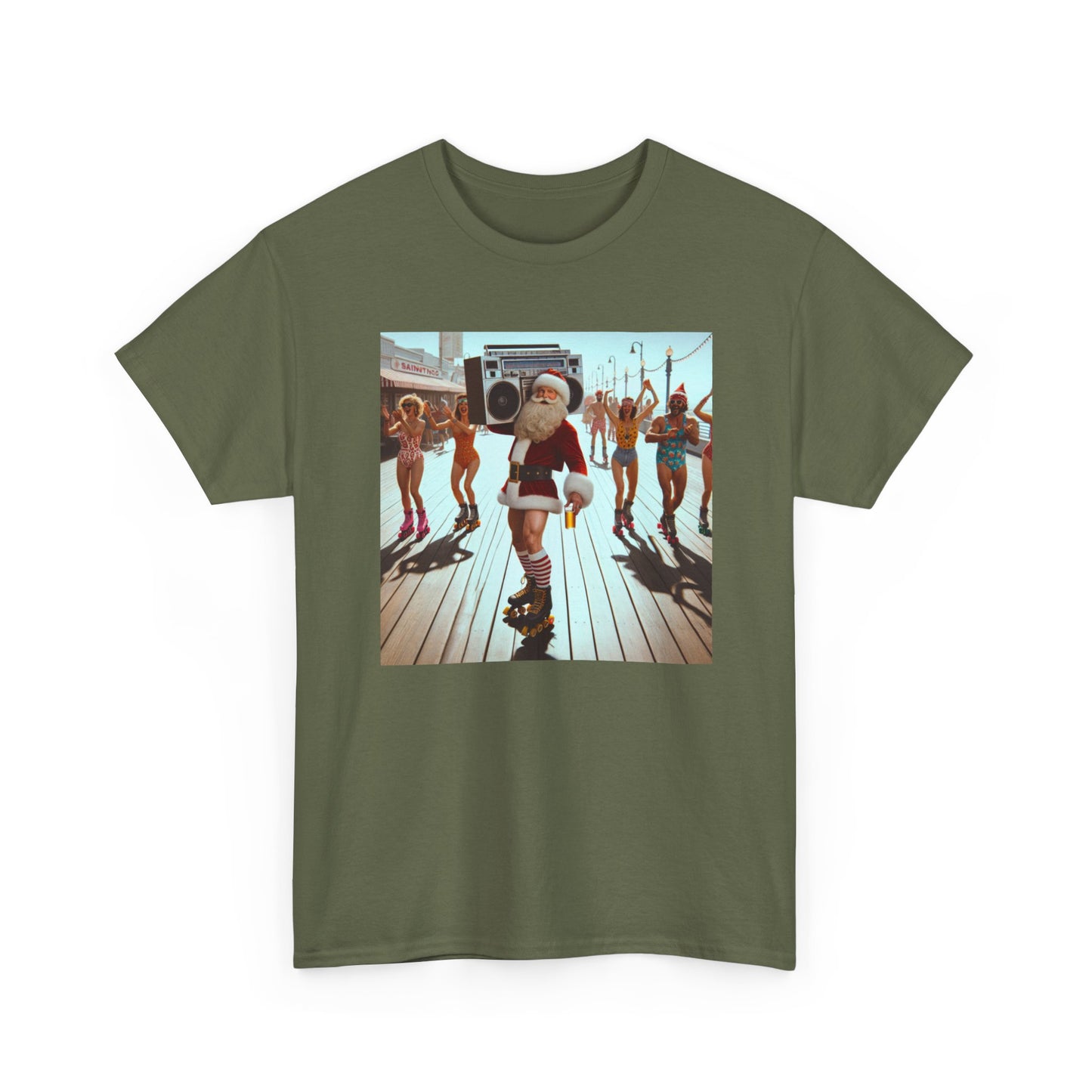 Santa Boombox Retro Christmas Tee — Holiday Dance Party T-Shirt