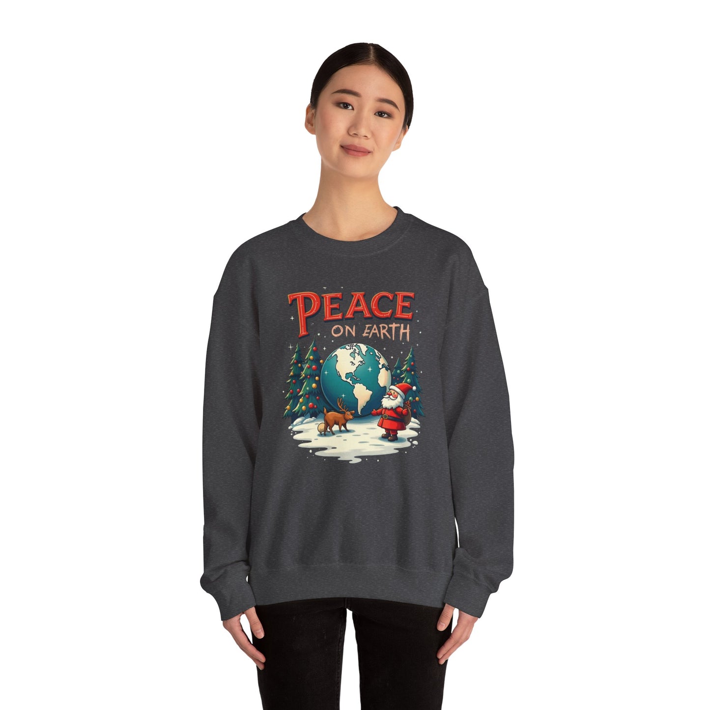 Peace on Earth Sweatshirt — Vintage Santa & Globe Christmas Crewneck