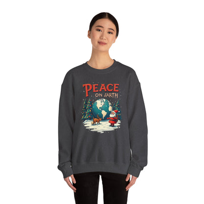 Peace on Earth Sweatshirt — Vintage Santa & Globe Christmas Crewneck