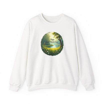 Saint Patrick’s Day Crewneck Sweatshirt — "Happy Earth Day" Nature Graphic