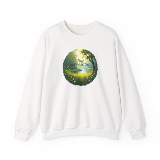 Saint Patrick’s Day Crewneck Sweatshirt — "Happy Earth Day" Nature Graphic