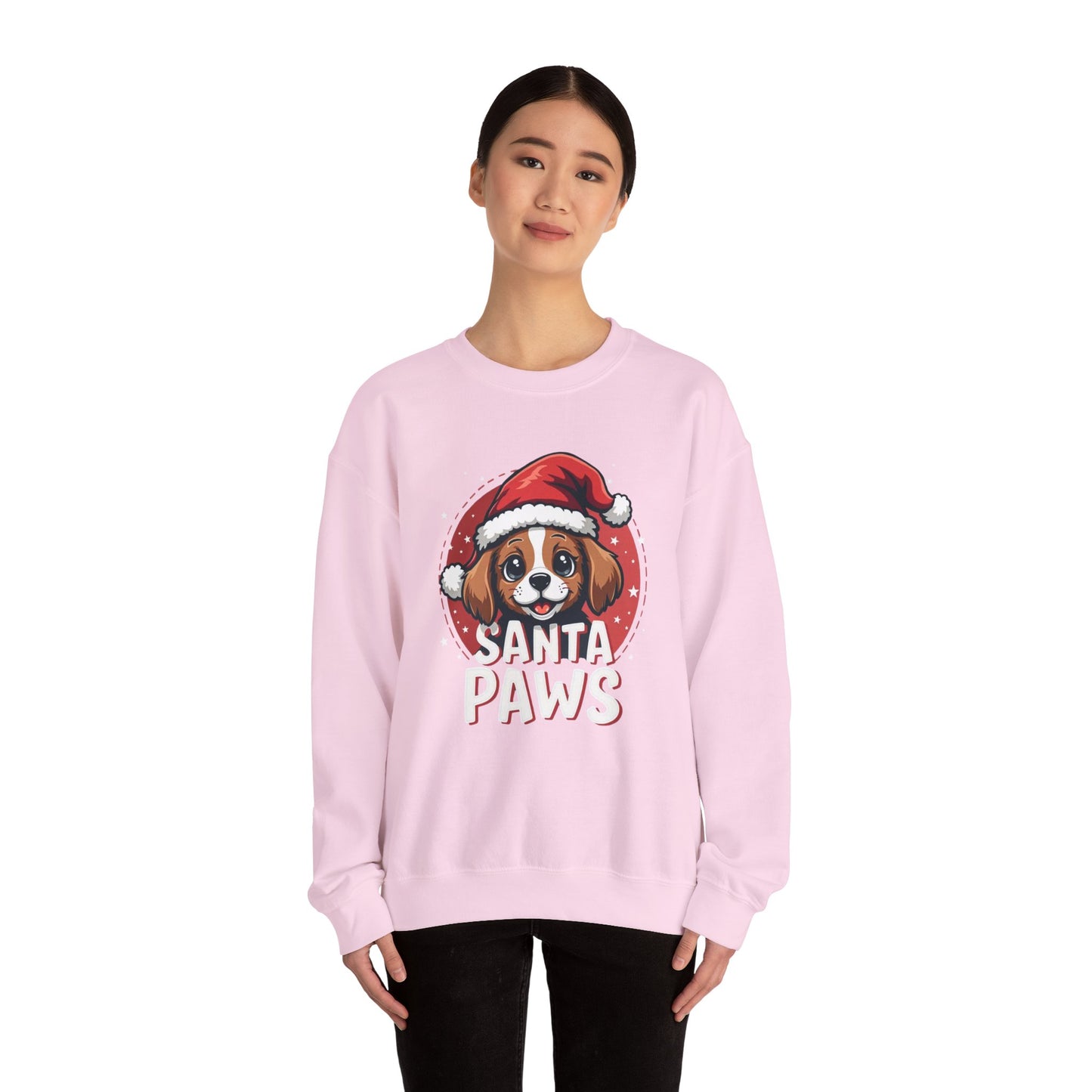 Christmas Dog Sweatshirt — "Santa Paws" Cute Puppy Holiday Crewneck