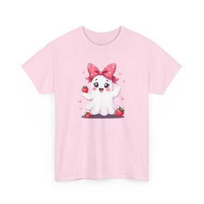 Cute Ghost Strawberry Unisex Tee, Perfect for Halloween, Gift, Casual Wear, Festival Shirt, Summer Vibes, Kawaii Apparel