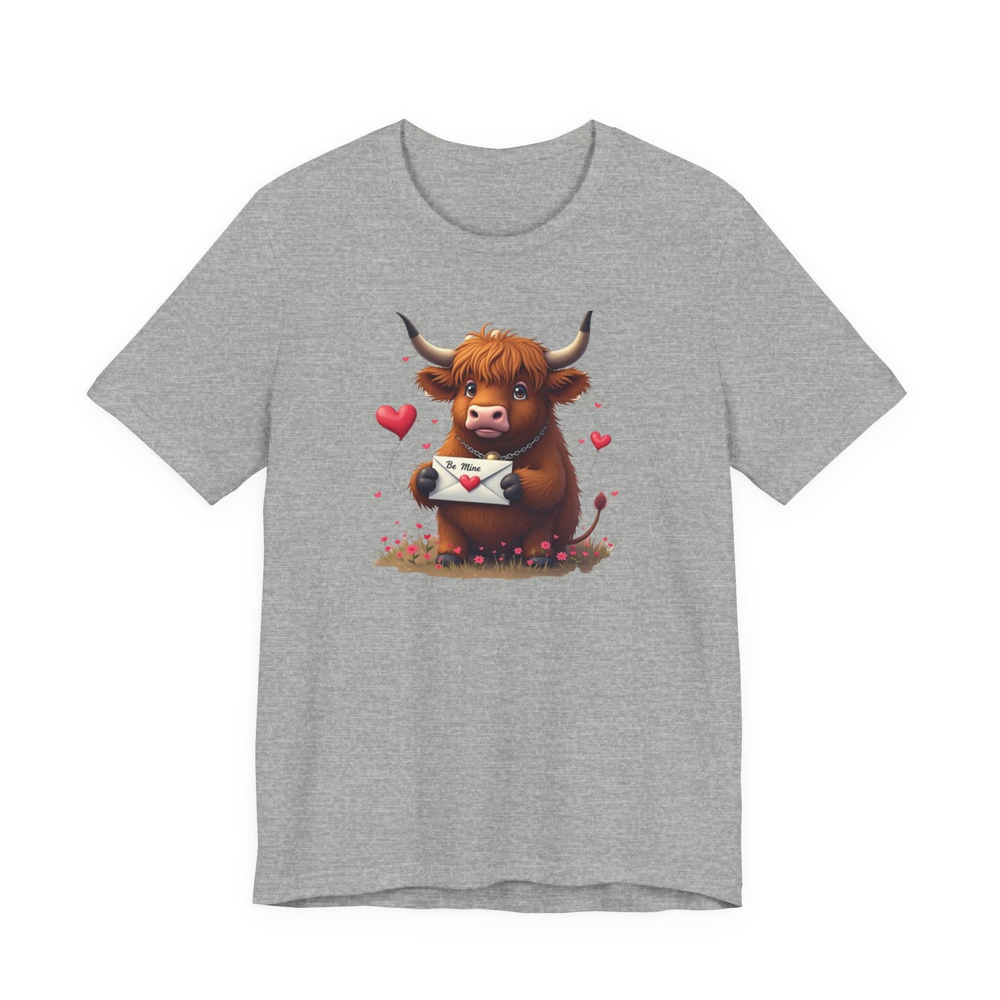 Valentine Highland Cow Tee — Cute Love Letter Bull Shirt