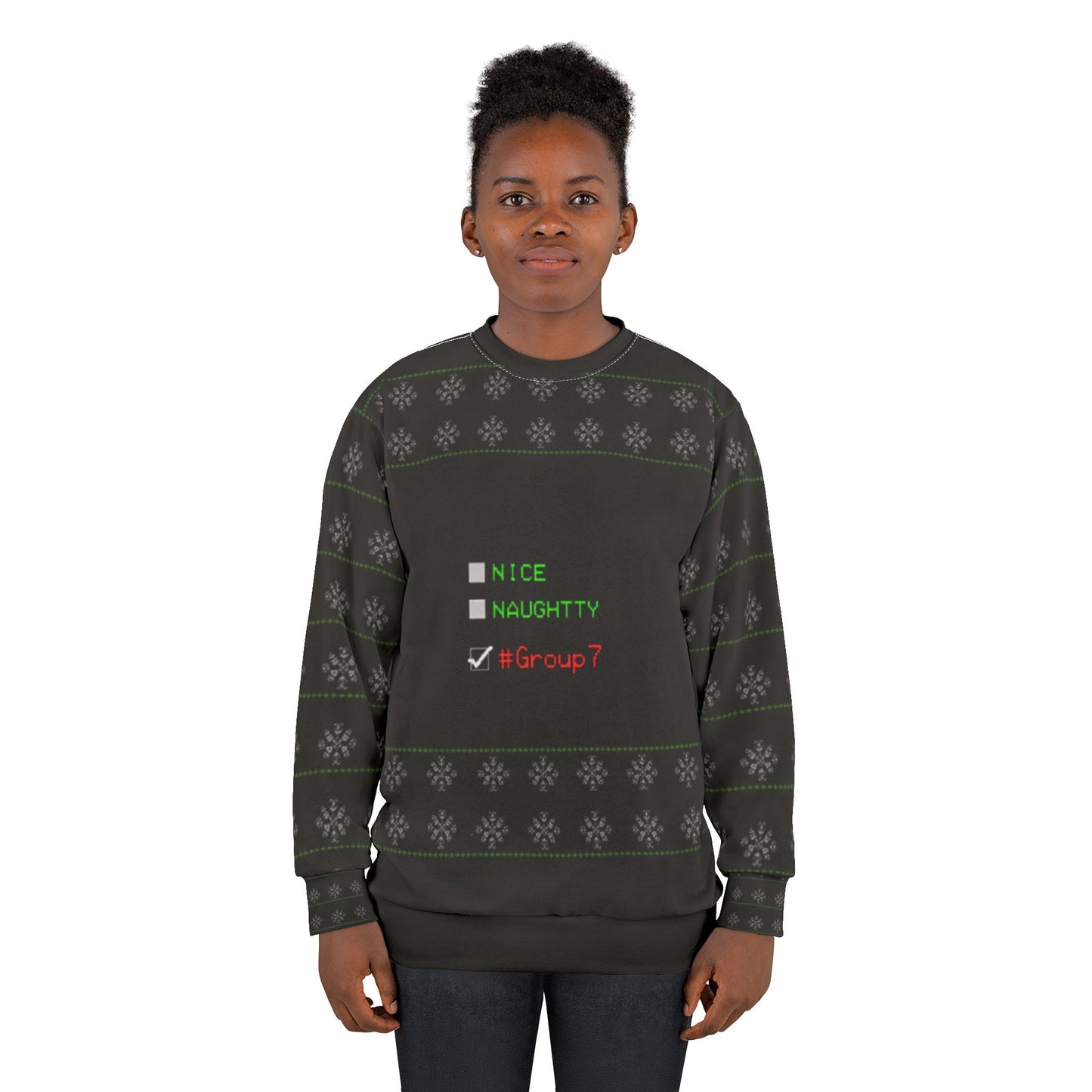 Holiday Checklist Sweatshirt – "Nice / Naughty / #Group7" Funny Christmas Sweater