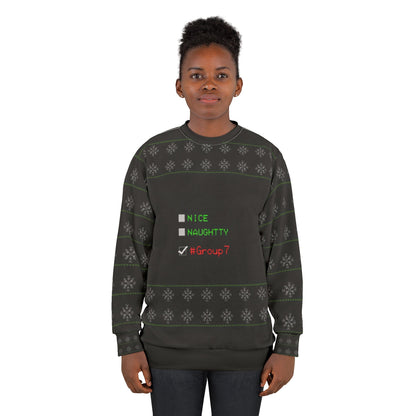 Holiday Checklist Sweatshirt – "Nice / Naughty / #Group7" Funny Christmas Sweater