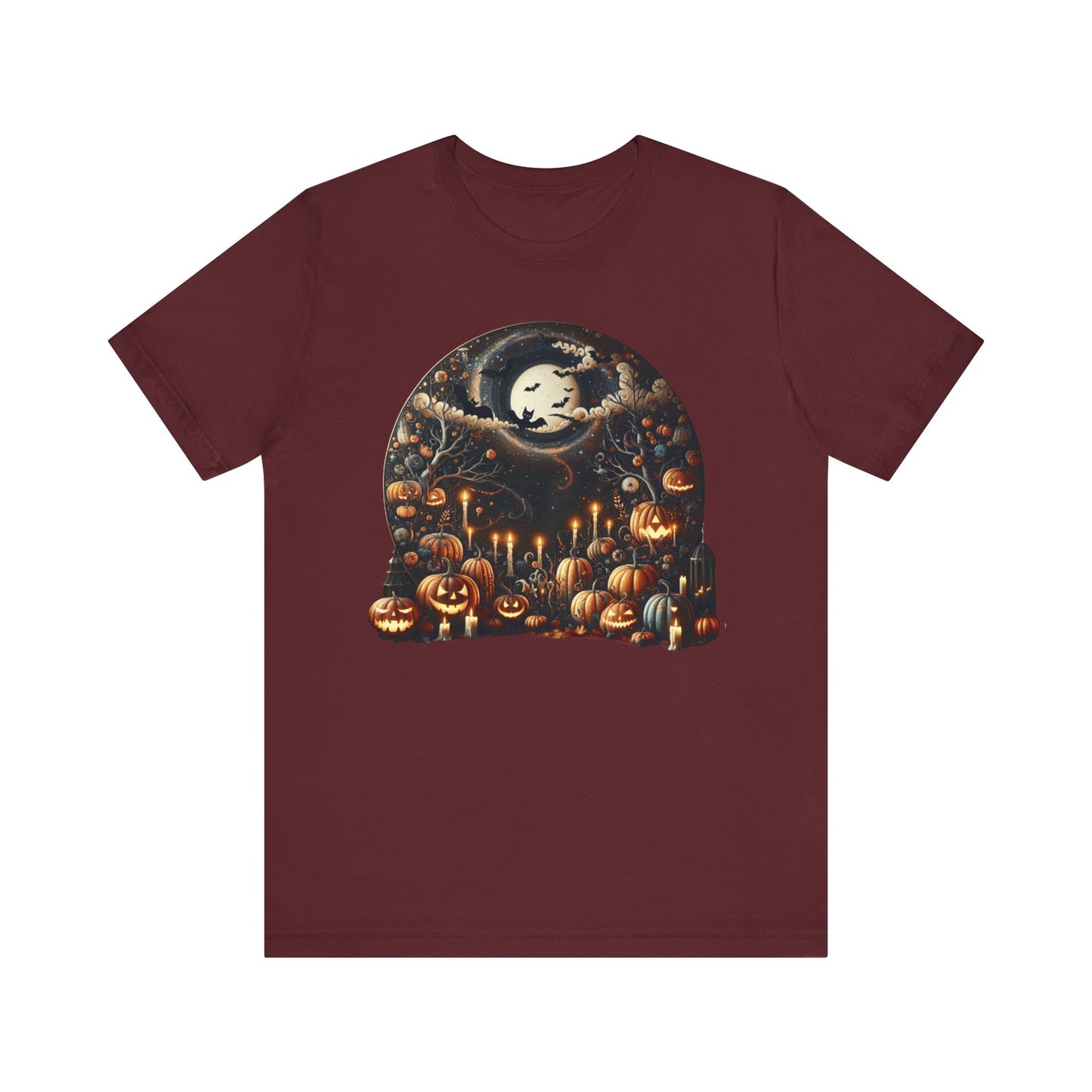 Halloween Pumpkin mural, Short Sleeve Tee, Spooky Tee, Unisex Halloween Shirt, Autumn T-shirt, Harvest Festival Shirt, Trick or Treat Shirt, [...]