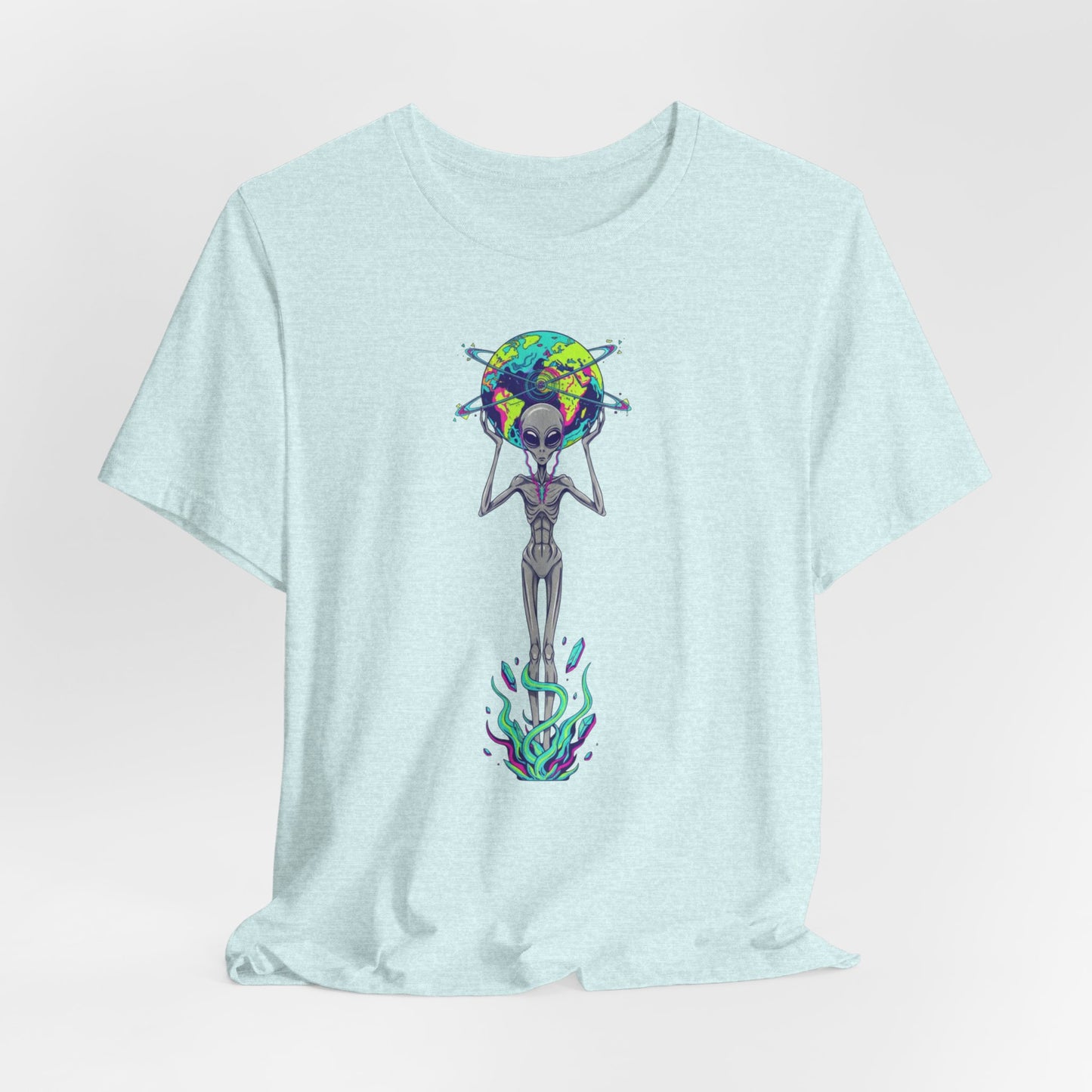 Alien Holding Earth Graphic Tee — Cosmic Sci‑Fi Alien Shirt