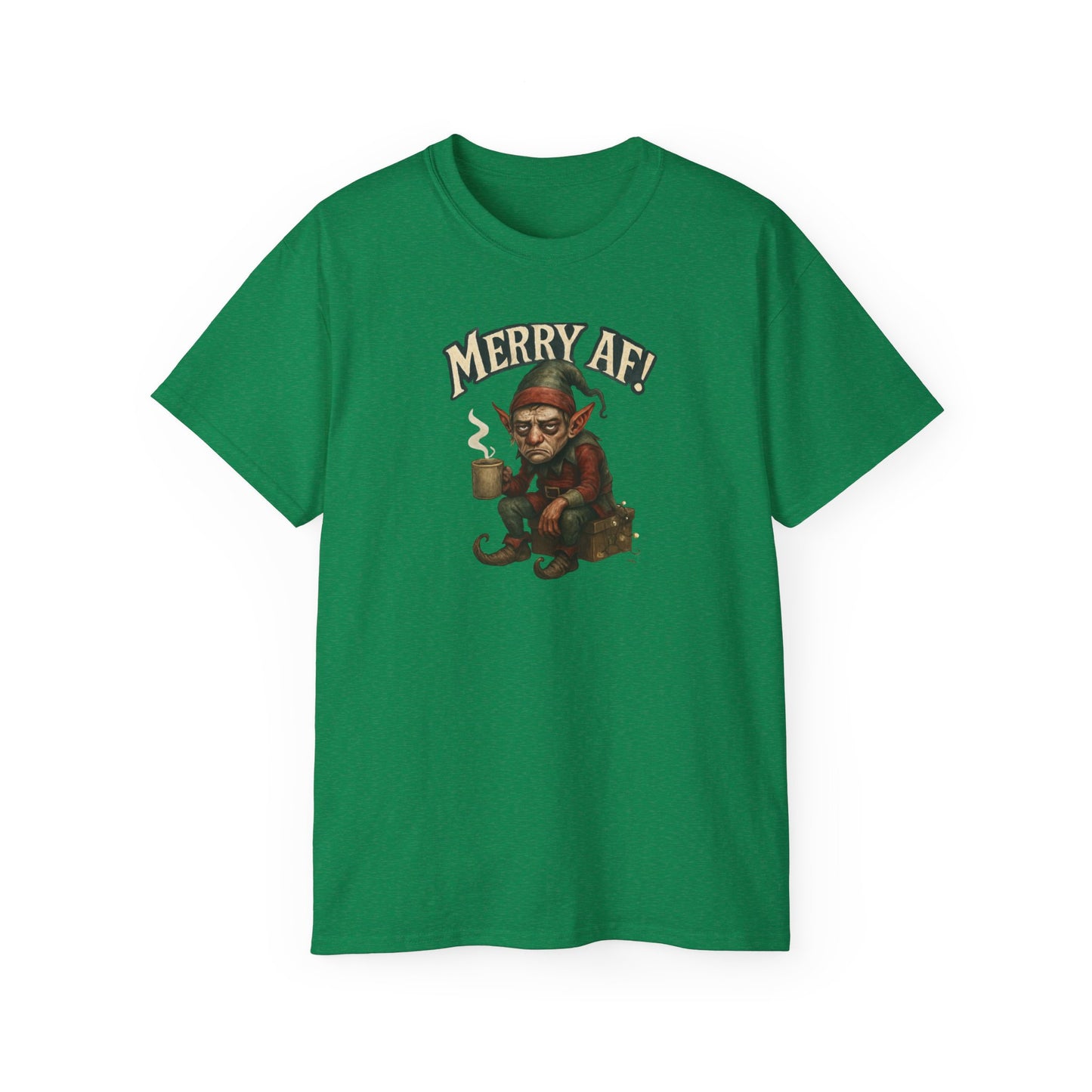 T‑Shirt — 'Merry AF' Vintage Grouchy Elf Christmas Tee