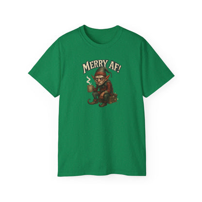 T‑Shirt — 'Merry AF' Vintage Grouchy Elf Christmas Tee