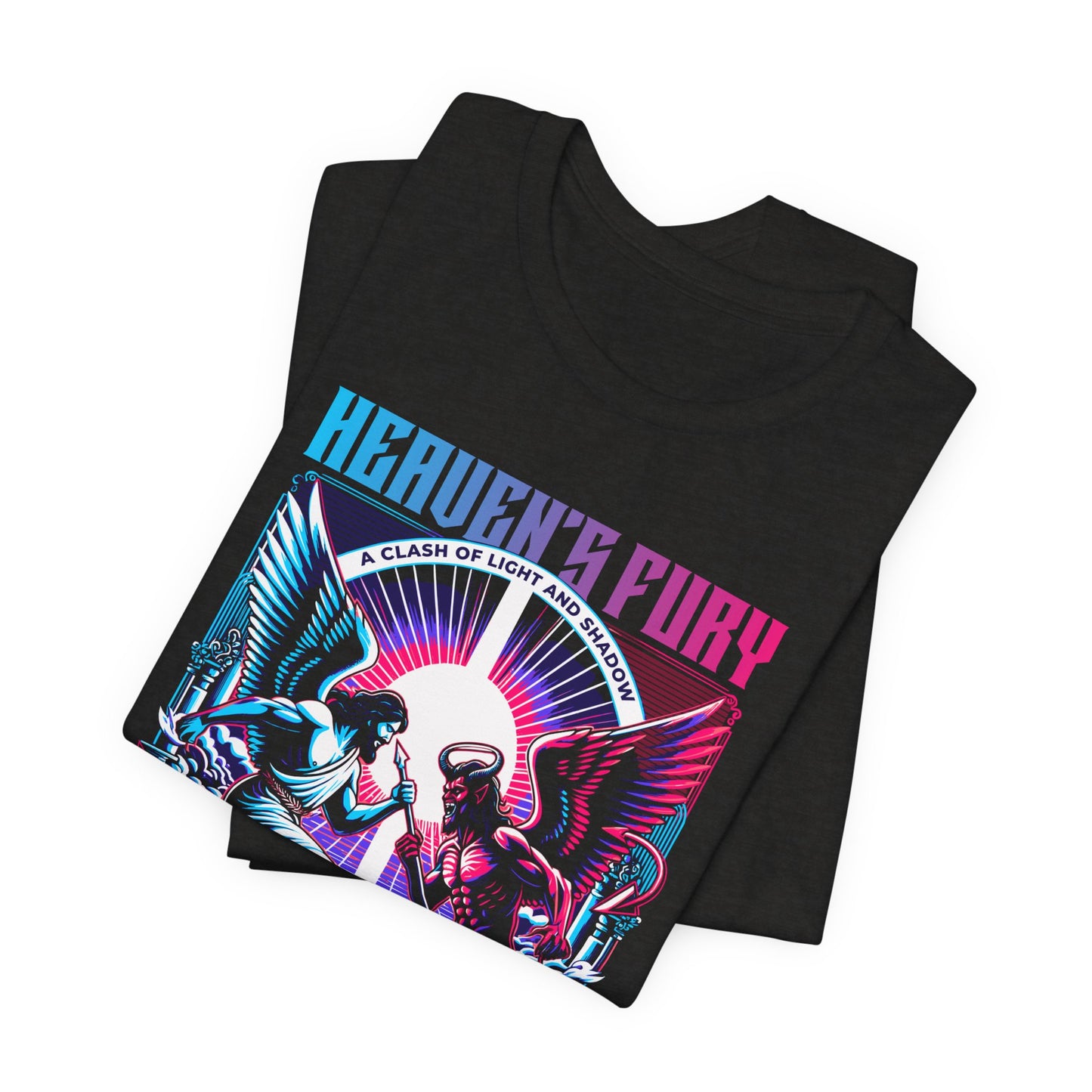 Heaven's Fury Graphic Tee — Neon Angel vs Demon Battle T-Shirt