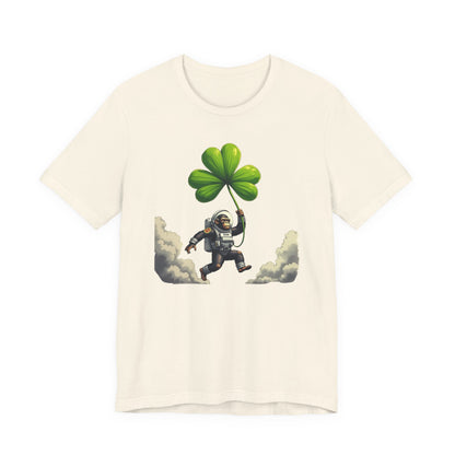 Astronaut Chimp T-Shirt — Floating in Clouds with Shamrock