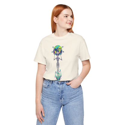 Alien Holding Earth Graphic Tee — Cosmic Sci‑Fi Alien Shirt