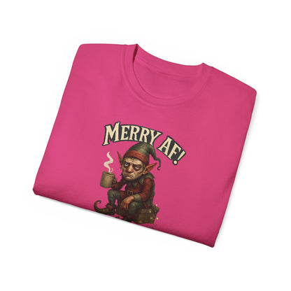 T‑Shirt — 'Merry AF' Vintage Grouchy Elf Christmas Tee