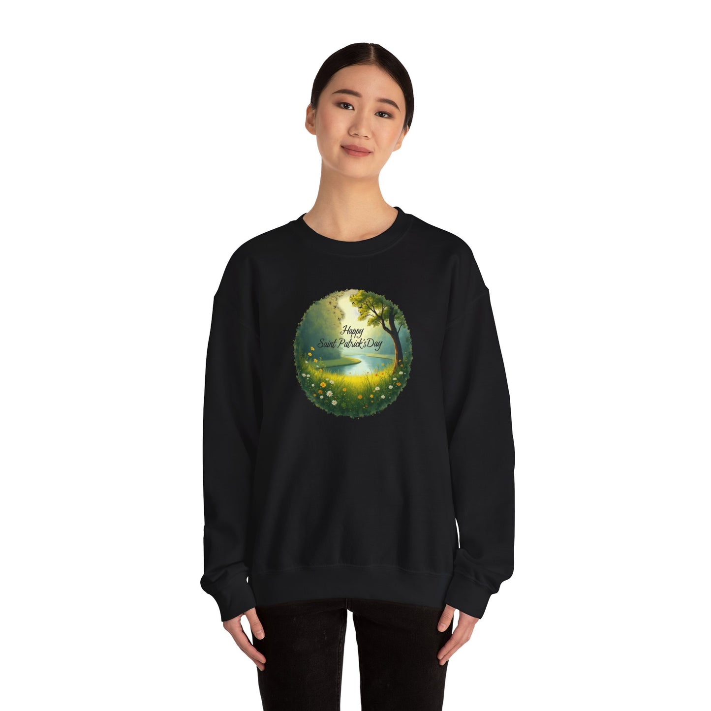 Saint Patrick’s Day Crewneck Sweatshirt — "Happy Earth Day" Nature Graphic