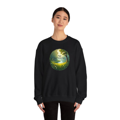 Saint Patrick’s Day Crewneck Sweatshirt — "Happy Earth Day" Nature Graphic