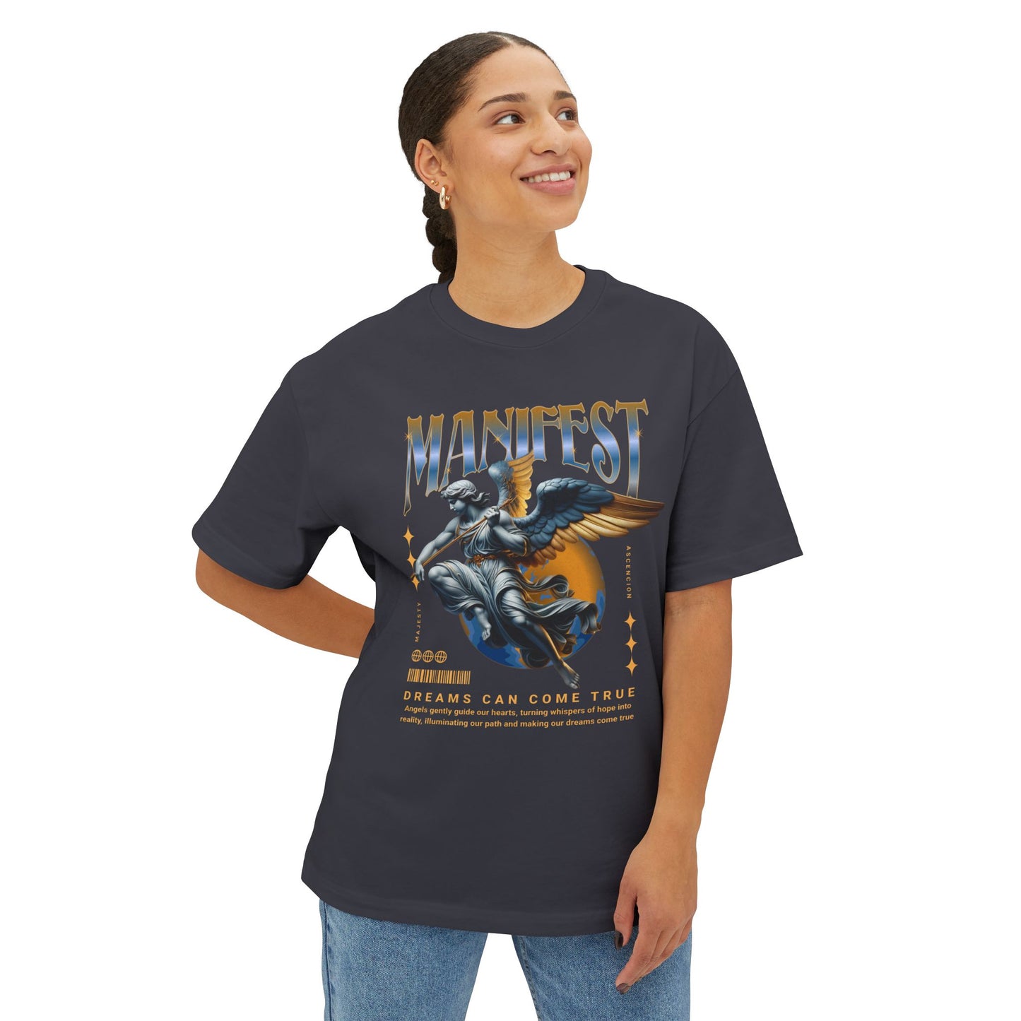 Manifest Angel Graphic Tee — Oversized Boxy Spiritual T‑Shirt