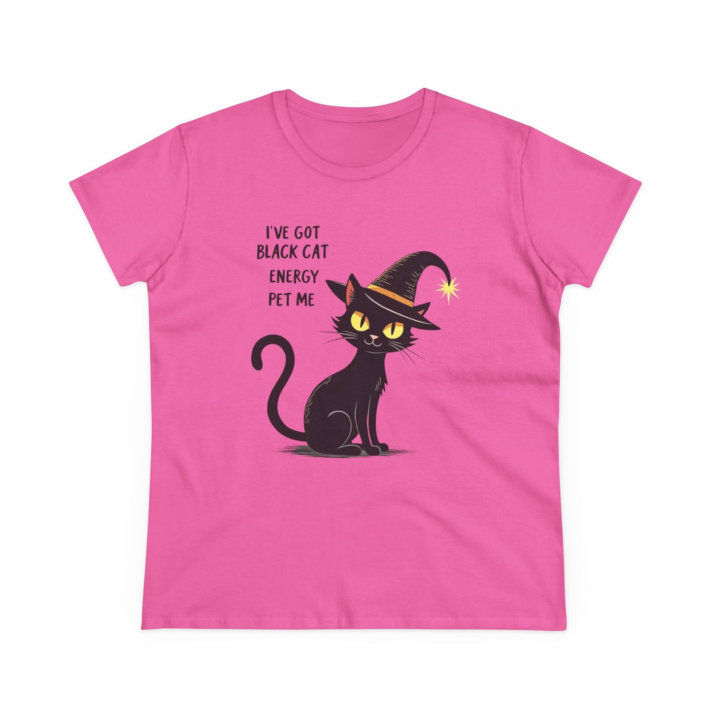 Black Cat Energy Tee — Cute Witchy Women's T-Shirt ("I've Got Black Cat Energy — Pet Me")