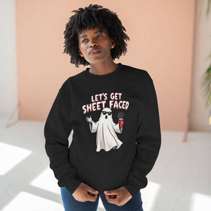 Halloween Ghost Sweatshirt — "Let's Get Sheet Faced" Funny Party Crewneck