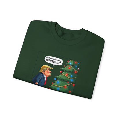 Political Christmas Tree Sweatshirt — "Radically Lit" Holiday Cartoon Crewneck