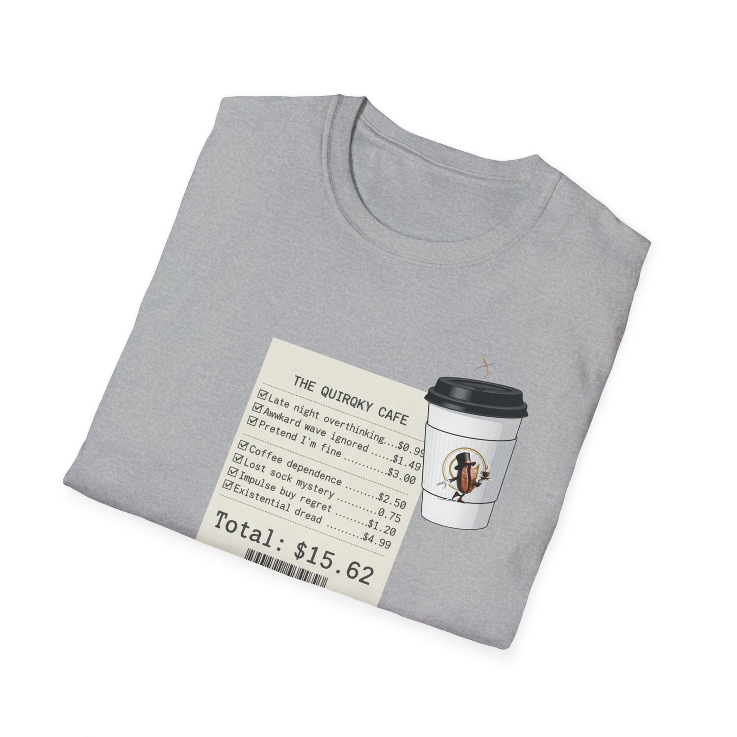 Coffee Receipt T-Shirt — 'The Quirky Cafe' Funny Coffee Order Receipt Tee