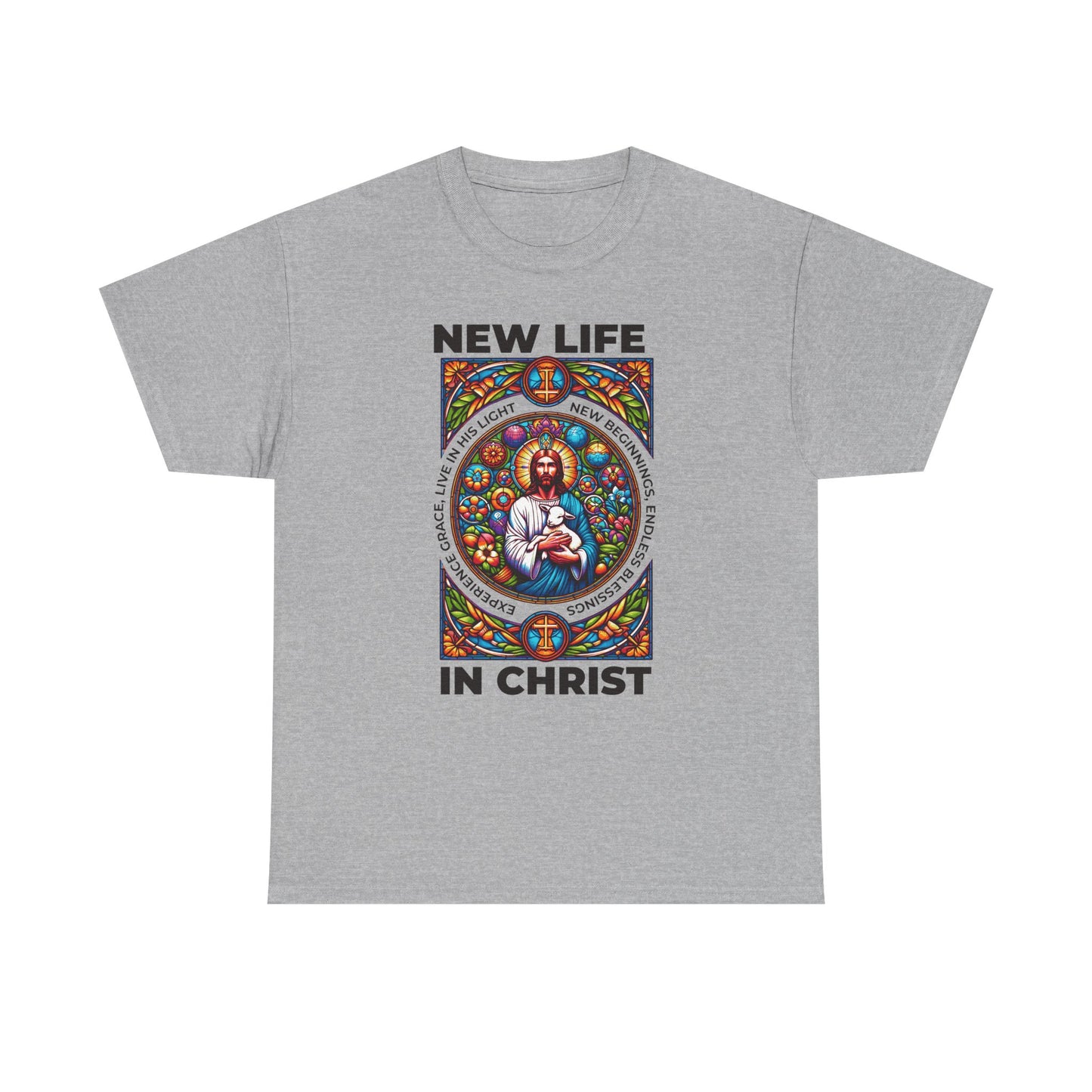 New Life In Christ T-Shirt — Christian Faith Graphic Tee (Stained Glass Jesus)