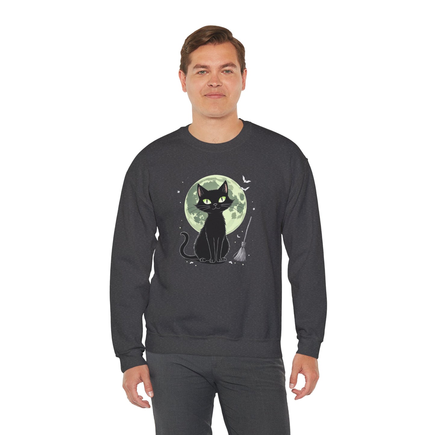 Black Cat Moon Crewneck Sweatshirt — Cute Witchy Cat Graphic
