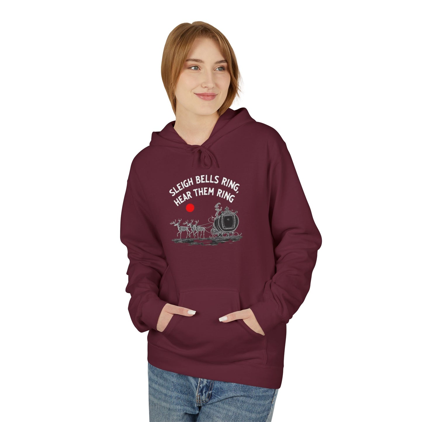 Christmas Hoodie - 'Sleigh Bells Ring, Hear Them Ring' Vintage Santa Sleigh Design