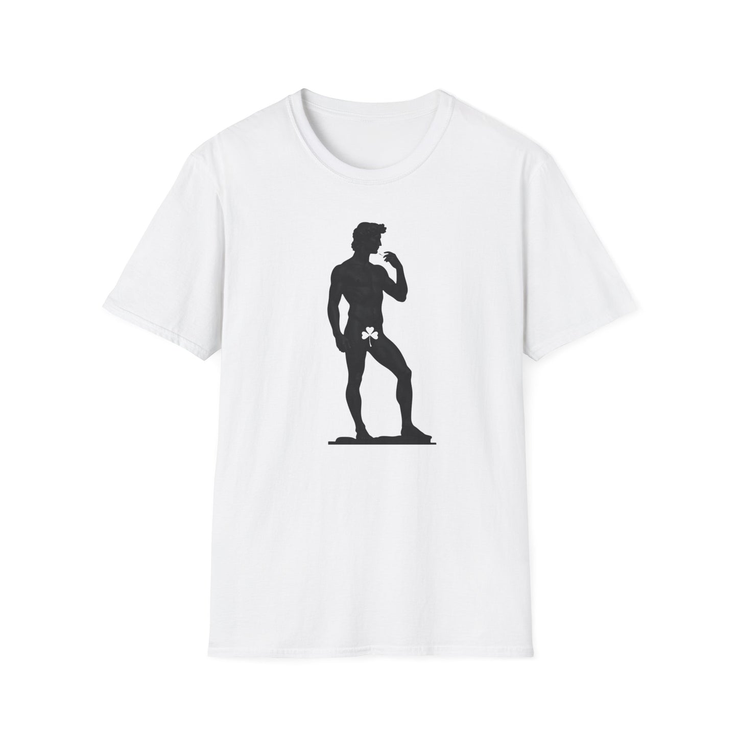 Statue with Clover Leaf — Classic Michelangelo David Silhouette Tee