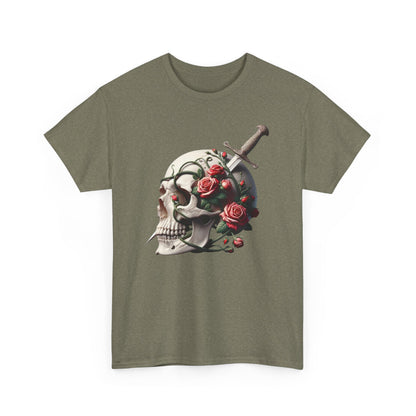 Skull & Roses Unisex Heavy Cotton Tee - Edgy Graphic T-Shirt for Alternative Fashion - Psychonaut Swag