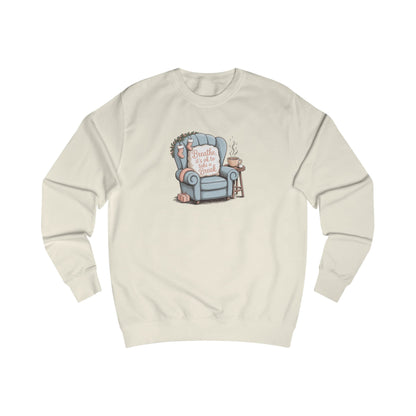 Book Lover Sweatshirt — Cozy Reading Chair Design (“Happiness is a Cup of Tea & a Good Book”)