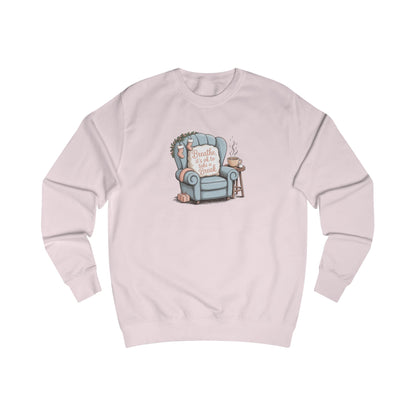 Book Lover Sweatshirt — Cozy Reading Chair Design (“Happiness is a Cup of Tea & a Good Book”)