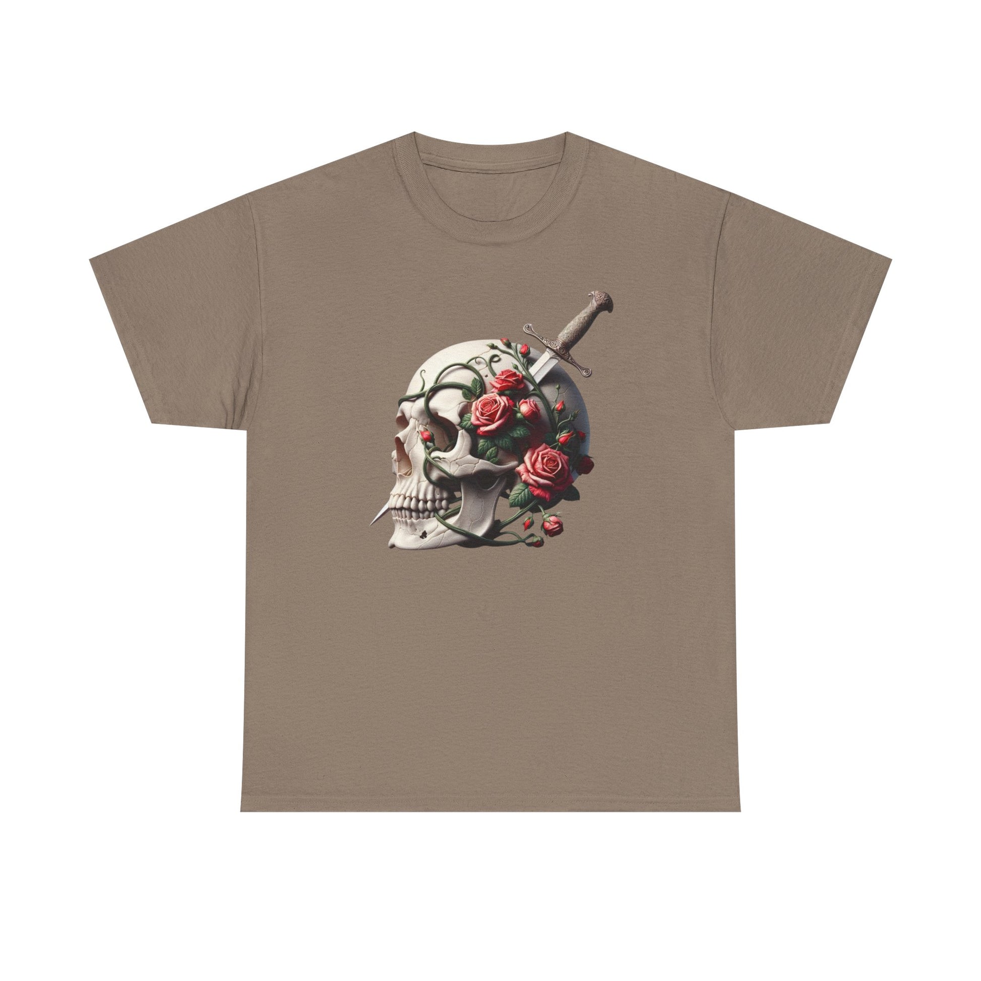 Skull & Roses Unisex Heavy Cotton Tee - Edgy Graphic T-Shirt for Alternative Fashion - Psychonaut Swag