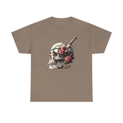 Skull & Roses Unisex Heavy Cotton Tee - Edgy Graphic T-Shirt for Alternative Fashion - Psychonaut Swag