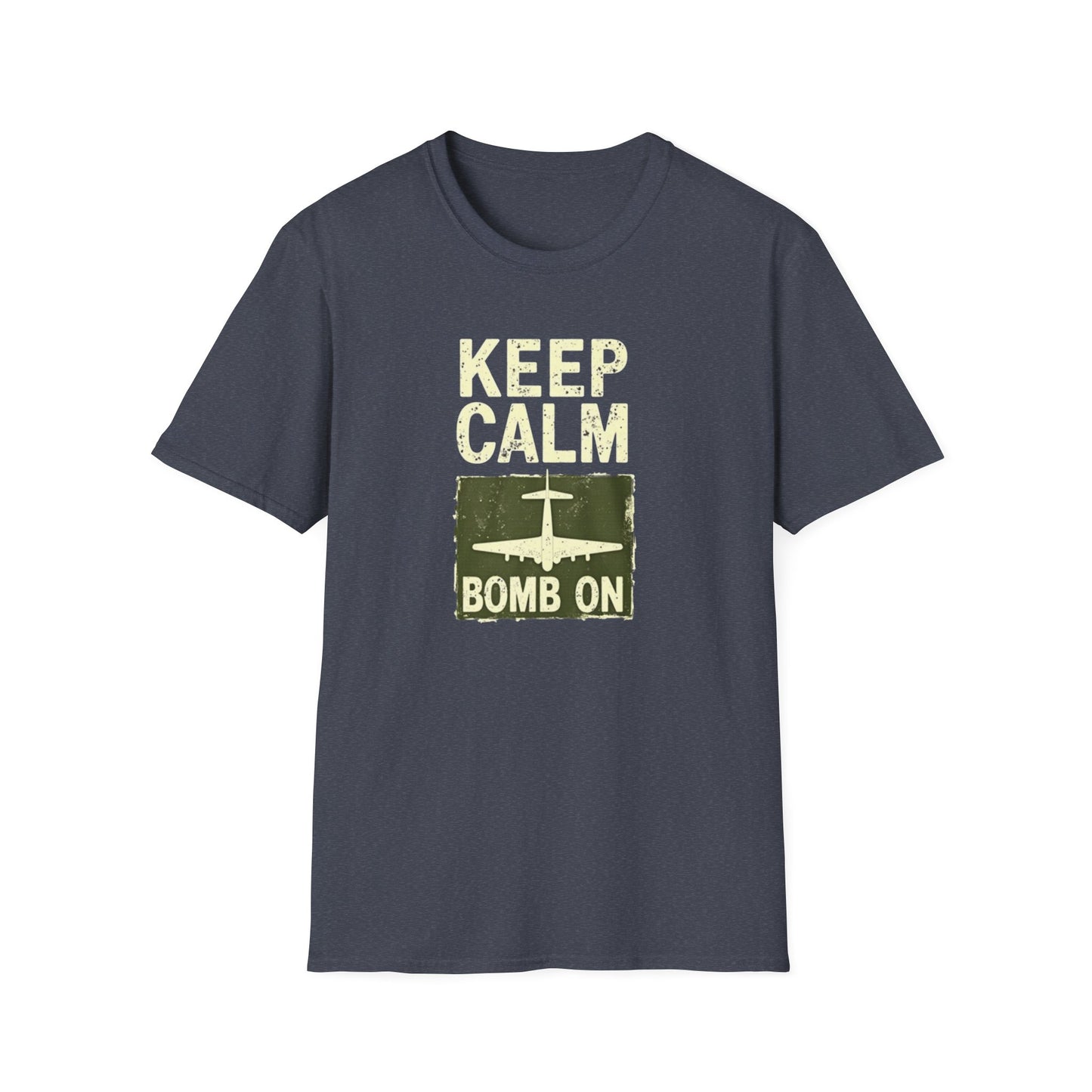 Keep Calm and Bomb On Unisex Softstyle T-Shirt, Casual Wear, Gift for Veterans, Military Humor, Comfortable Tees