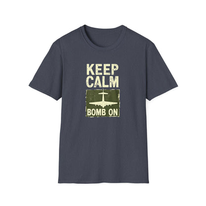 Keep Calm and Bomb On Unisex Softstyle T-Shirt, Casual Wear, Gift for Veterans, Military Humor, Comfortable Tees