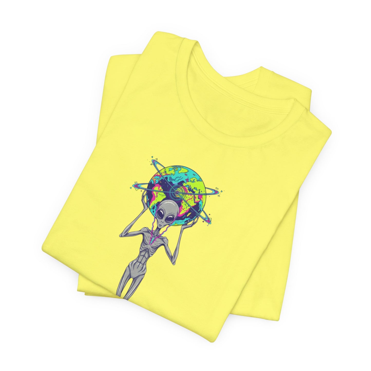 Alien Holding Earth Graphic Tee — Cosmic Sci‑Fi Alien Shirt
