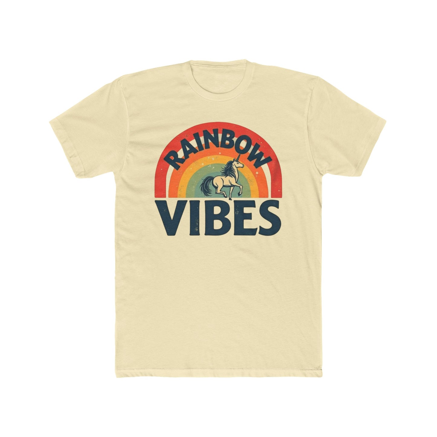 Rainbow Unicorn Vibes Unisex Cotton Crew Tee, Casual Wear, Gift for Friends, Rainbow Theme, Everyday Comfort, Summer Spirit - Psychonaut Swag
