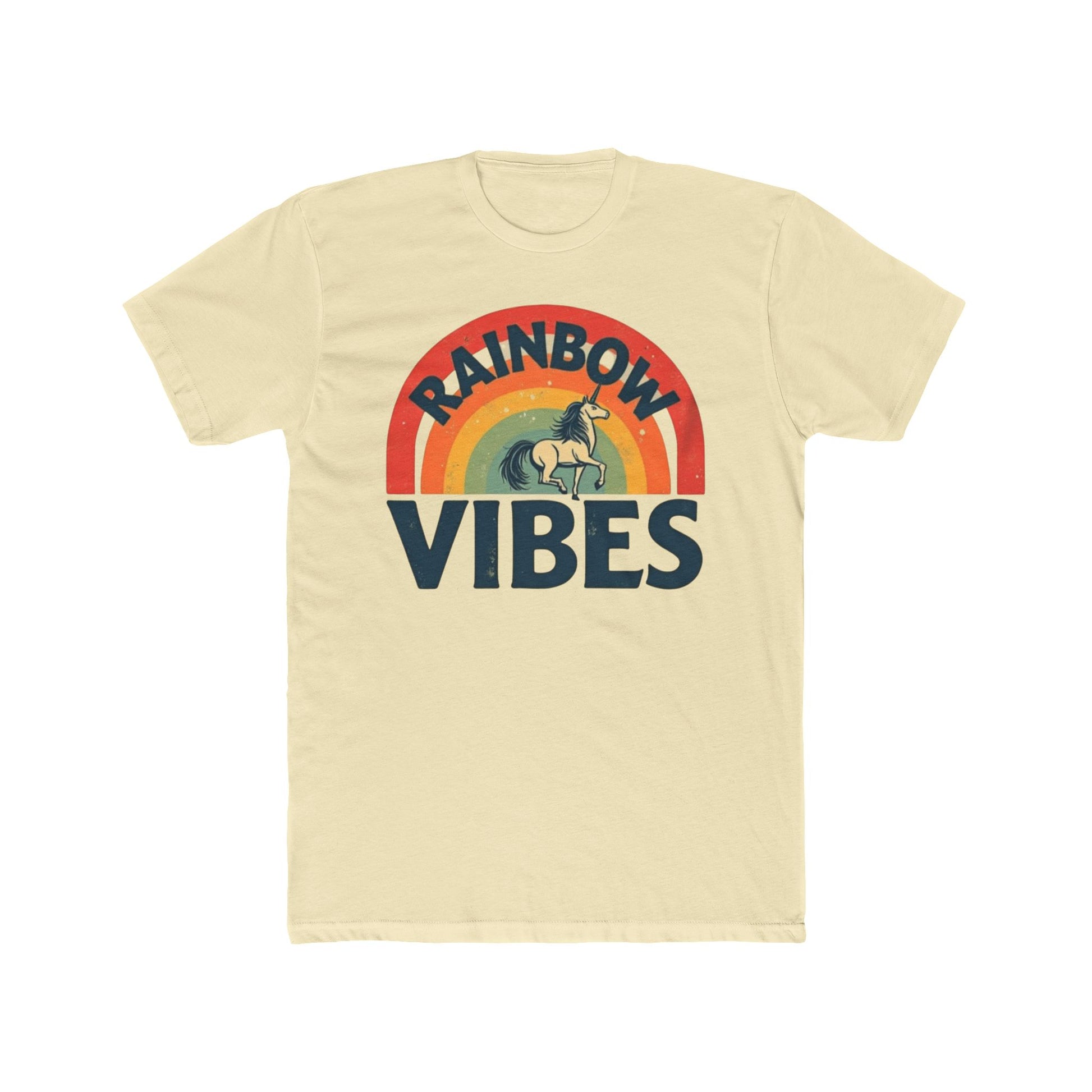 Rainbow Unicorn Vibes Unisex Cotton Crew Tee, Casual Wear, Gift for Friends, Rainbow Theme, Everyday Comfort, Summer Spirit - Psychonaut Swag