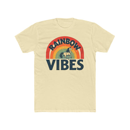 Rainbow Unicorn Vibes Unisex Cotton Crew Tee, Casual Wear, Gift for Friends, Rainbow Theme, Everyday Comfort, Summer Spirit - Psychonaut Swag